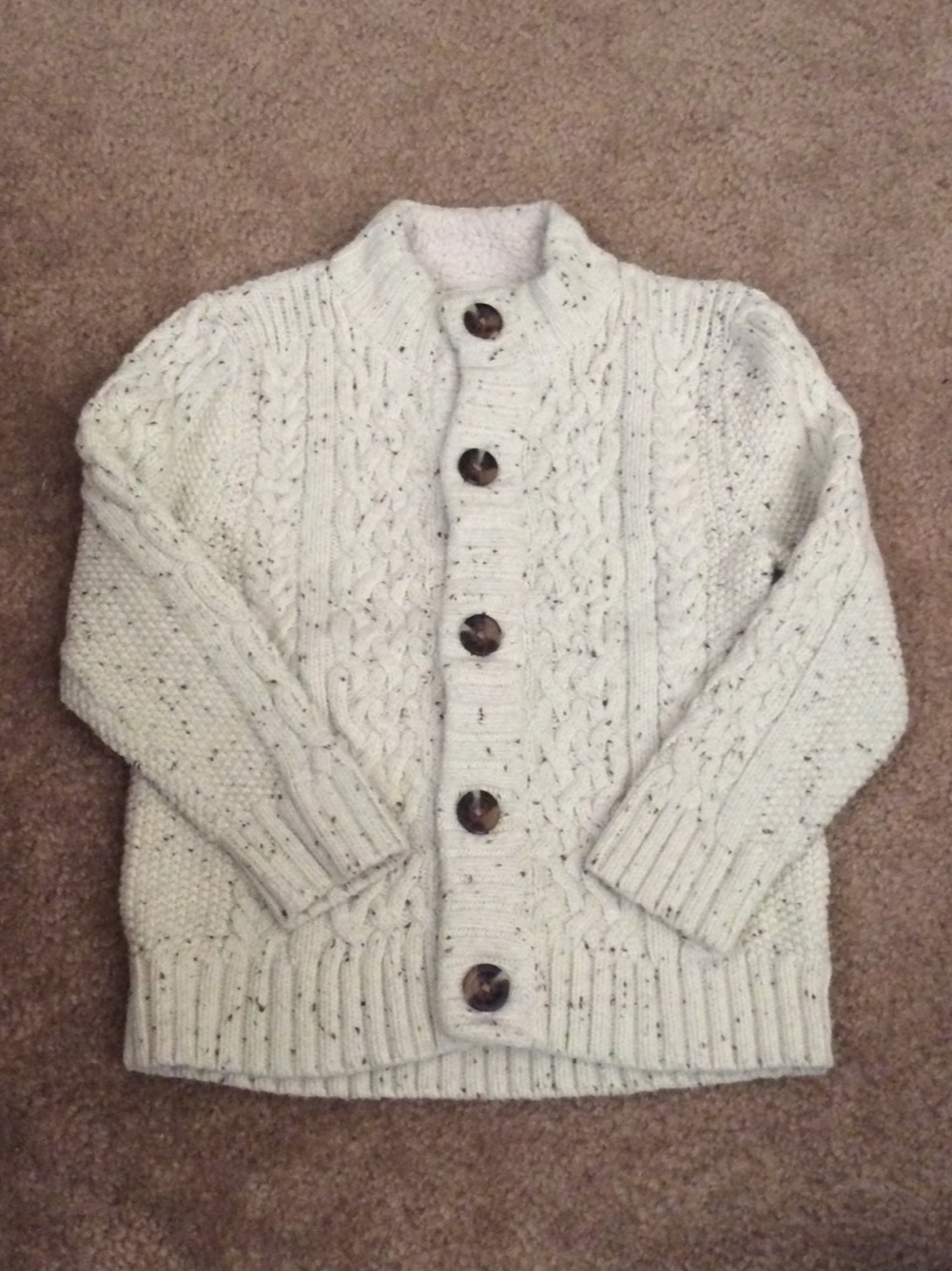 Boy’s Cream Cable Knit Button-Front Sweater